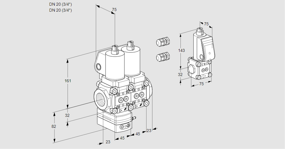 Регулятор давления с двумя эл.магнитными клапанами VCD 1E20R/20R05D-100NWSL3/PPBS/PPPP