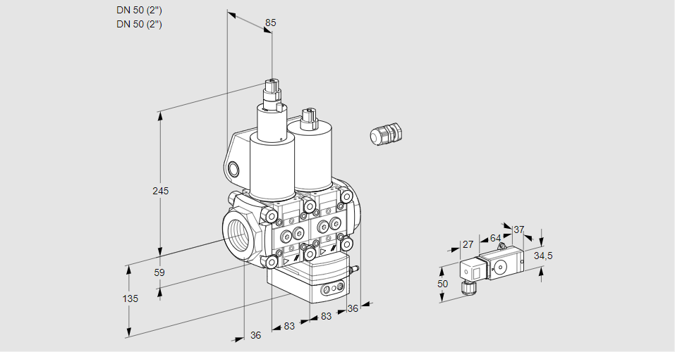 Регулятор давления с двумя эл.магнитными клапанами VCD 3E50R/50R05LD-50WL/PP3-/2--4