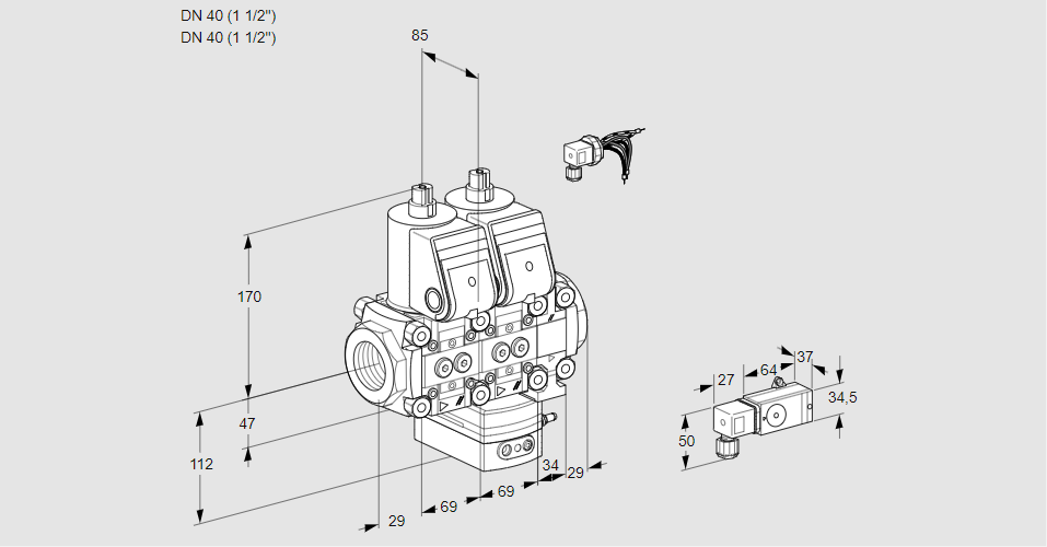 Регулятор соотношения газ/воздух с двумя эл.магнитными клапанами VCG 2E40R/40R05NGEVWR/-3PP/PPPP