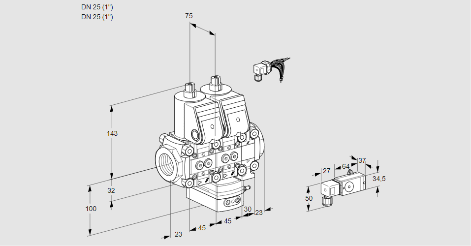 Регулятор расхода с двумя эл.магнитными клапанами VCH 1E25R/25R05NHEVWR/-3PP/PPPP