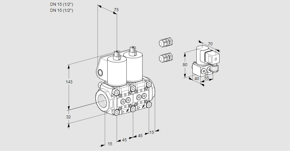 Клапан эл.магнитный сдвоенный VCS 1E15R/15R05NNWL3/PPBY/PPPP