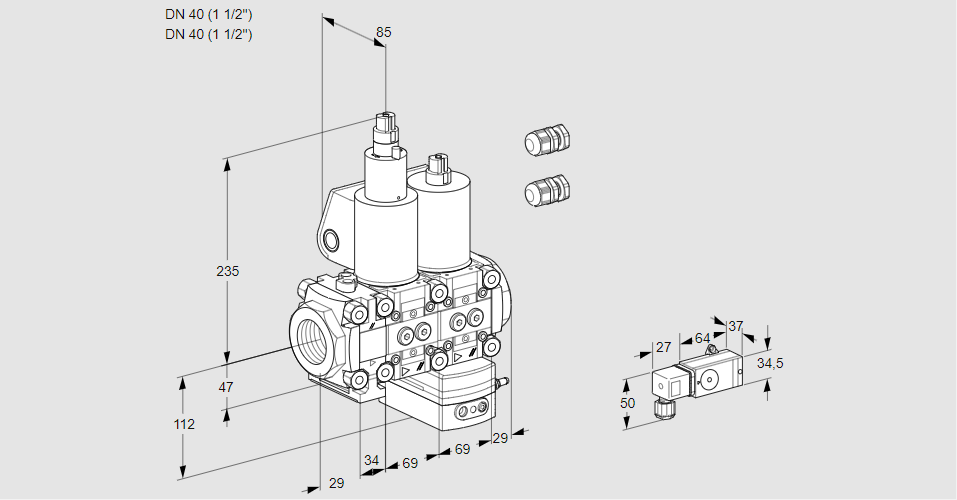 Регулятор давления с двумя эл.магнитными клапанами VCD 2E40R/40R05FLD-100WL3/2-PP/PPPP