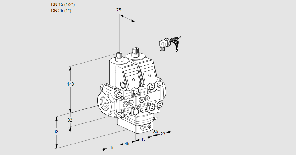Регулятор соотношения газ/воздух с двумя эл.магнитными клапанами VCG 1E15R/25R05NGEVWR/PPPP/PPPP