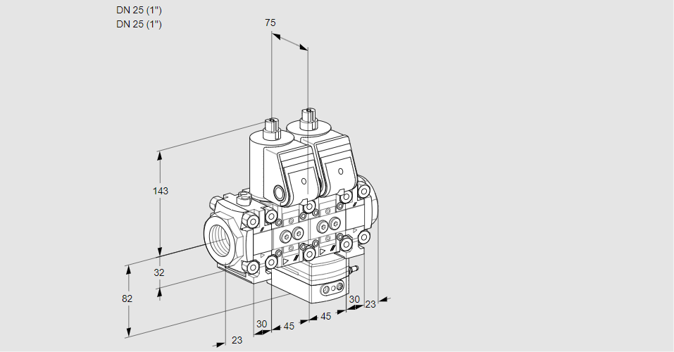 Регулятор соотношения газ/воздух с двумя эл.магнитными клапанами VCG 1T25N/25N05FNGKVQR/PPPP/PPPP