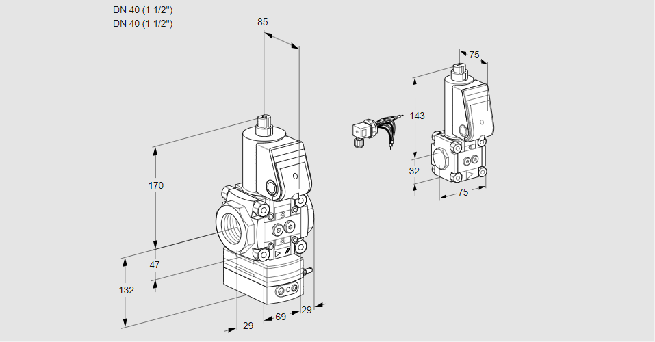 Регулятор расхода газа с эл.магнитным клапаном VAH 2E40R/40R05HEWR/PP/BS
