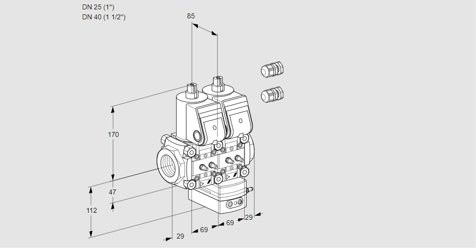 Регулятор соотношения газ/воздух с двумя эл.магнитными клапанами VCG 2E25R/40R05NGEWR3/MMMM/MMMM