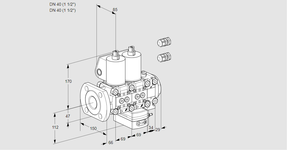 Регулятор соотношения газ/воздух с двумя эл.магнитными клапанами VCG 2E40F/40R05NGEVWL3/PPPP/PPPP