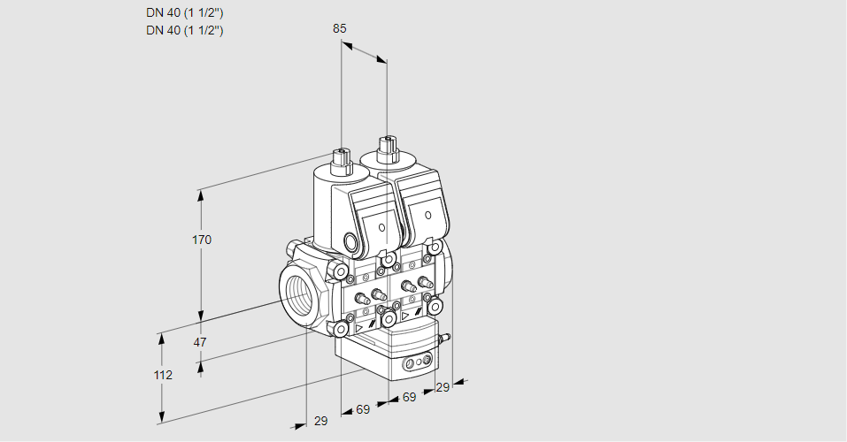 Регулятор соотношения газ/воздух с двумя эл.магнитными клапанами VCG 2E40R/40R05NGEWR/MMMM/PPPP