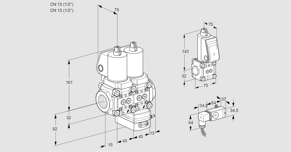 Регулятор давления с двумя эл.магнитными клапанами VCD 1T15N/15N05ND-100QSL/PPZS/2--3