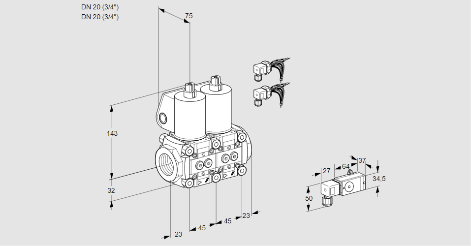 Клапан эл.магнитный сдвоенный VCS 1E20R/20R05NNWL6/PPPP/-3PP