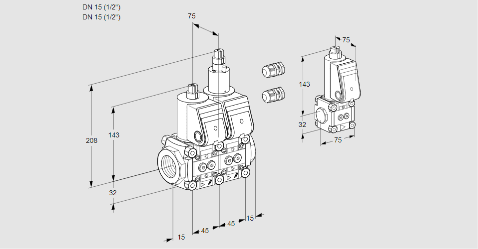 Клапан эл.магнитный сдвоенный VCS 1E15R/15R05NLWR3/PPPP/PPBS