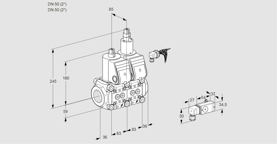 Клапан эл.магнитный сдвоенный VCS 3E50R/50R05NLKR/PPPP/3-PP