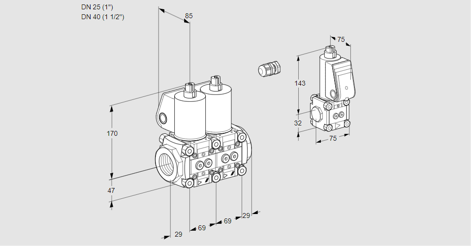 Клапан эл.магнитный сдвоенный VCS 2E25R/40R05NNWL/ZSPP/PPPP