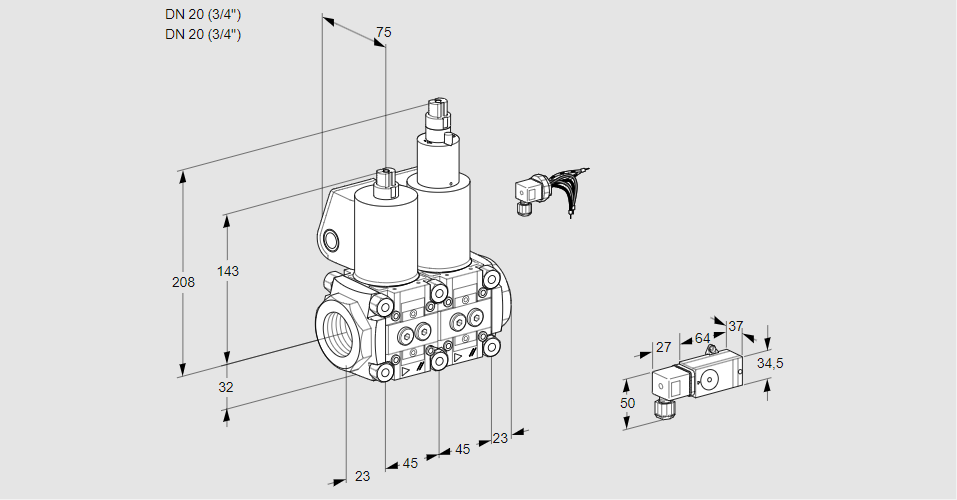 Клапан эл.магнитный сдвоенный VCS 1E20R/20R05NLWL/PPPP/2--3
