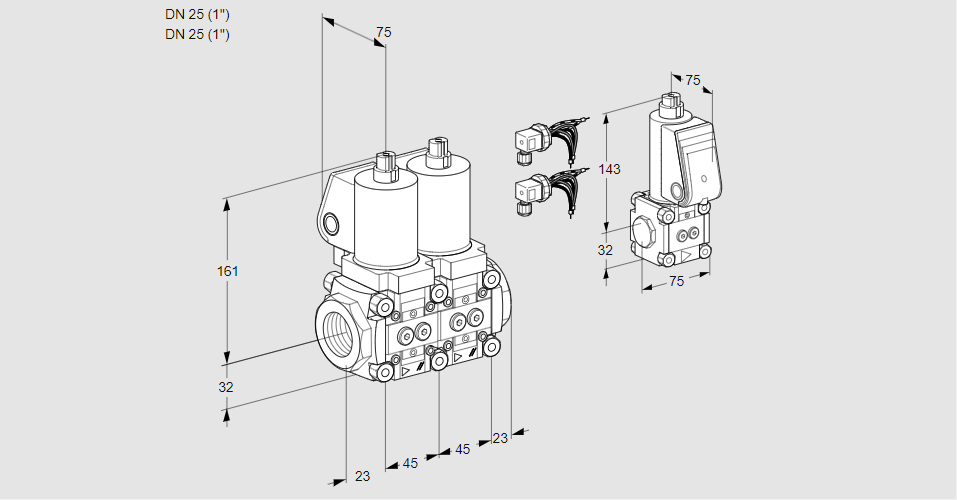 Клапан эл.магнитный сдвоенный VCS 1E25R/25R05NNWGL8/PPZS/MMMM