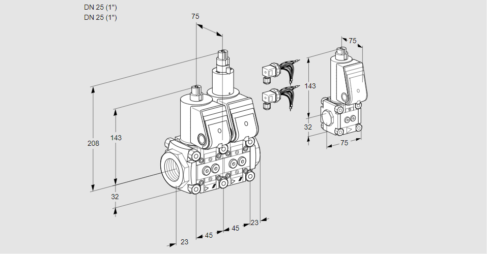 Клапан эл.магнитный сдвоенный VCS 1E25R/25R05NLWR6/PPPP/PPBS