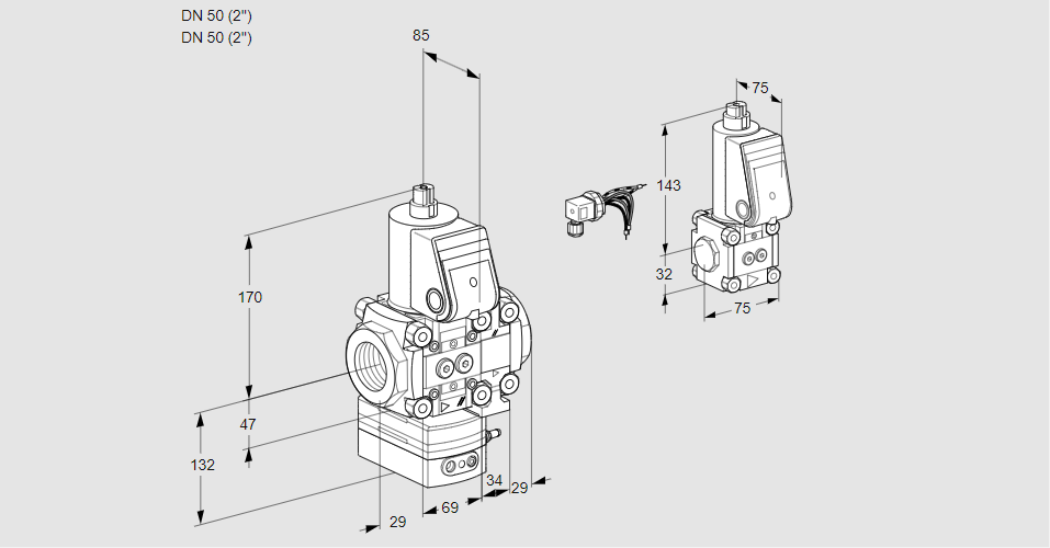 Регулятор расхода газа с эл.магнитным клапаном VAH 2E50R/50R05HEVWR/PP/ZS