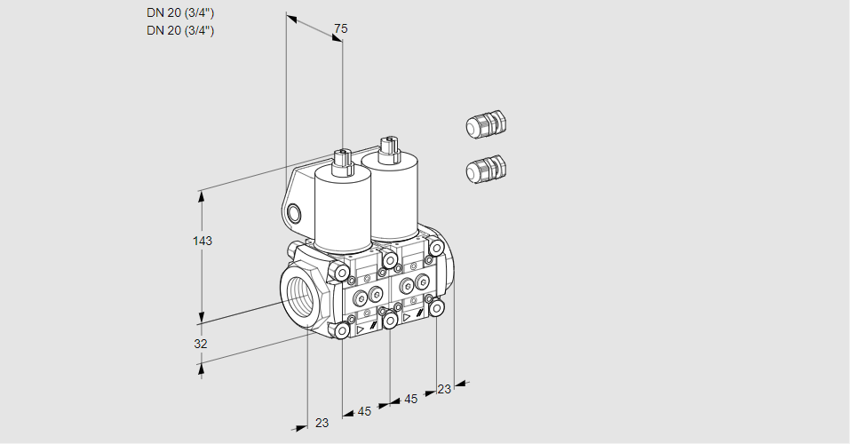Клапан эл.магнитный сдвоенный VCS 1E20R/20R05NNWL3/PPPP/PPPP