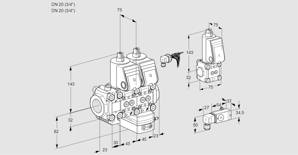 Регулятор давления с двумя эл.магнитными клапанами VCD 1E20R/20R05FND-50WR/2--2/PPZS