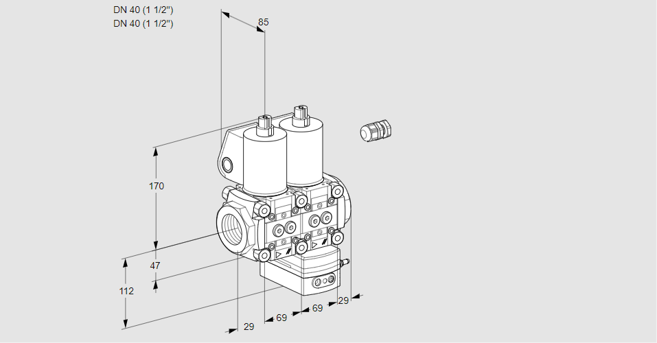 Регулятор соотношения газ/воздух с двумя эл.магнитными клапанами VCG 2E40R/40R05NGEWL/PPPP/PPPP