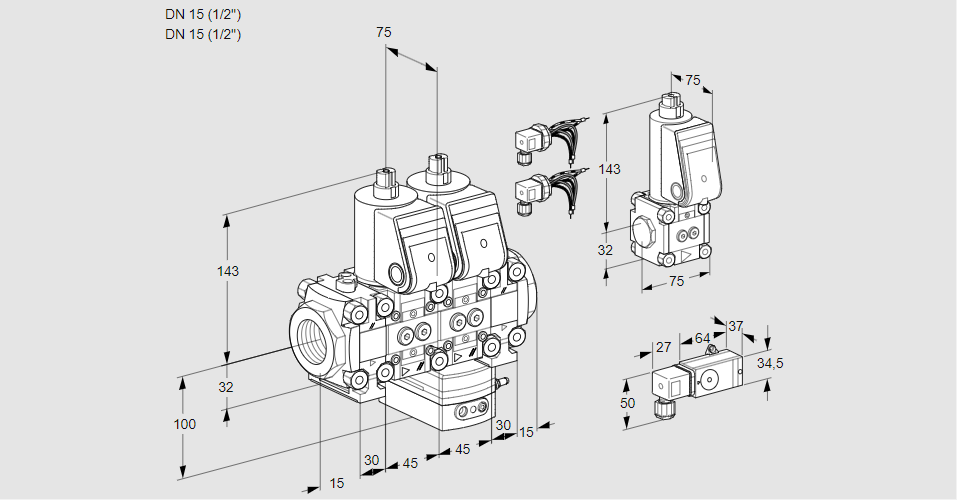 Регулятор расхода с двумя эл.магнитными клапанами VCH 1E15R/15R05F2NHEVWR6/3-PP/BSPP