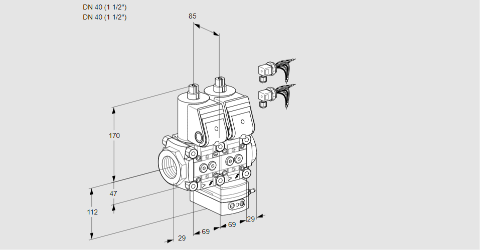 Регулятор соотношения газ/воздух с двумя эл.магнитными клапанами VCG 2E40R/40R05NGNWR6/PPPP/PPPP
