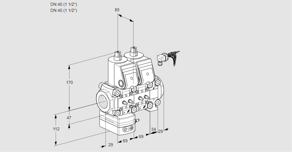 Регулятор соотношения газ/воздух с двумя эл.магнитными клапанами VCG 2E40R/40R05GNNVWR/MMMM/PPPP
