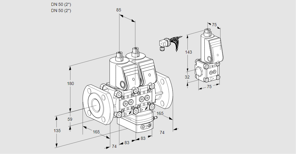 Регулятор соотношения газ/воздух с двумя эл.магнитными клапанами VCG 3E50F/50F05NGEWR/PPPP/PPZS