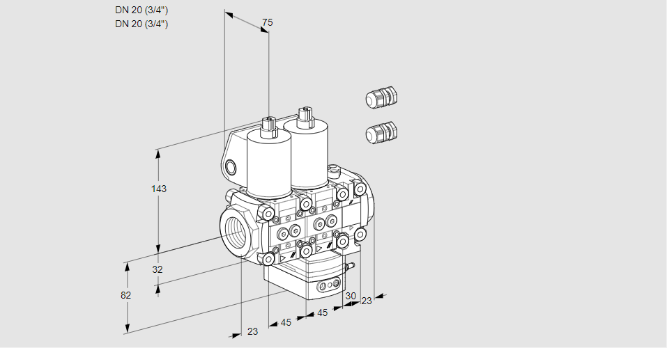 Регулятор соотношения газ/воздух с двумя эл.магнитными клапанами VCG 1E20R/20R05NGEVQL3/PPPP/PPPP