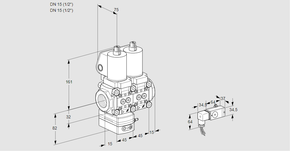Регулятор давления с двумя эл.магнитными клапанами VCD 1T15N/15N05D-50NQSL/PPPP/2--2