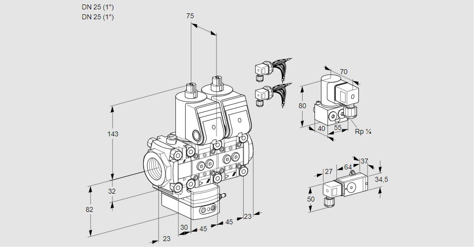 Регулятор давления с двумя эл.магнитными клапанами VCD 1E25R/25R05FD-25NWR6/2--4/PPZY