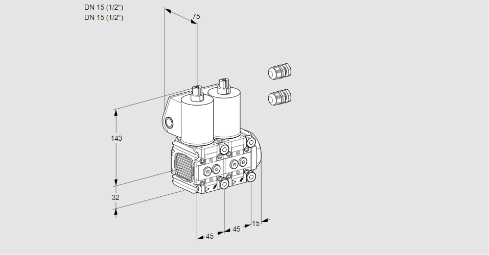 Клапан эл.магнитный сдвоенный VCS 1E15R/15R05FNNWL3/PPPP/PPPP