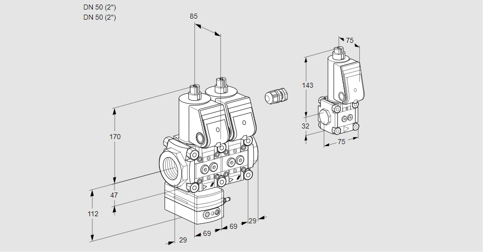 Регулятор давления с двумя эл.магнитными клапанами VCD 2E50R/50R05D-100NWR/PPPP/PPZS