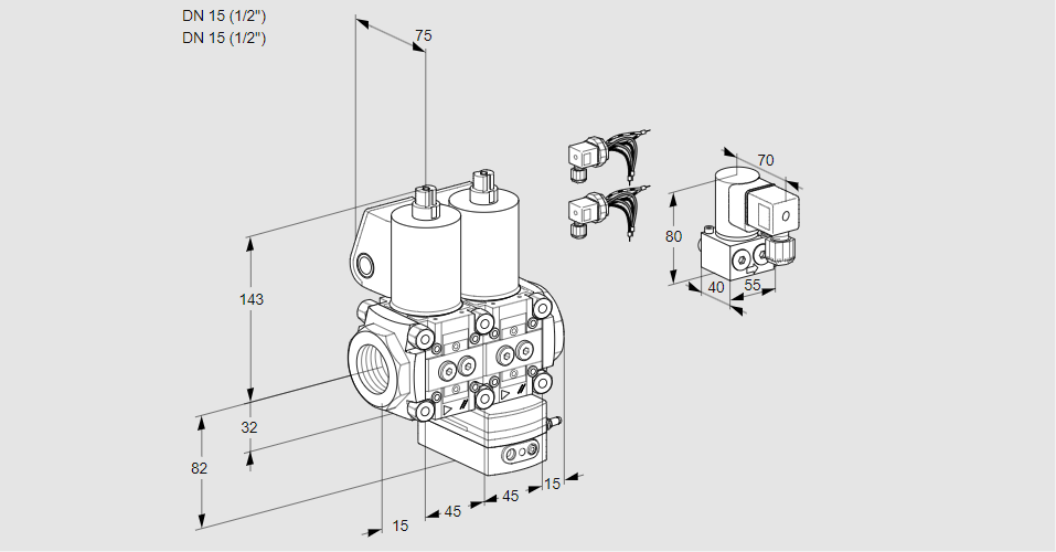 Регулятор соотношения газ/воздух с двумя эл.магнитными клапанами VCG 1E15R/15R05NGEWL6/PPBY/PPPP
