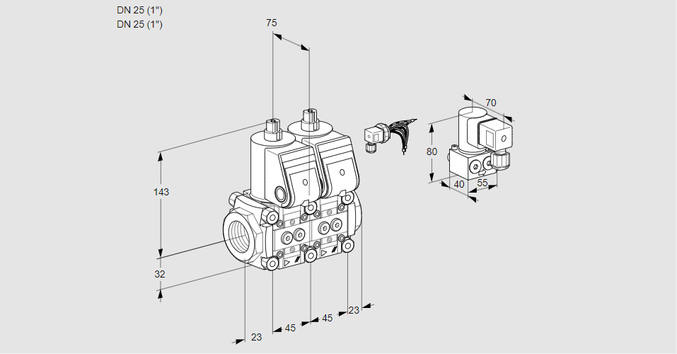Клапан эл.магнитный сдвоенный VCS 1E25R/25R05NNWR/PPPP/PPBY