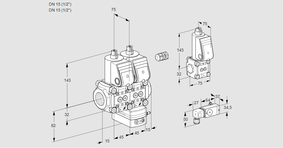 Регулятор соотношения газ/воздух с двумя эл.магнитными клапанами VCG 1E15R/15R05NGKWR/2--3/ZSPP