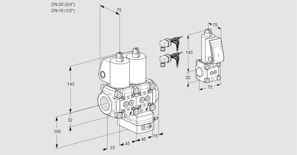 Регулятор расхода с двумя эл.магнитными клапанами VCH 1E20R/15R05NHEWL6/PPBS/PPPP