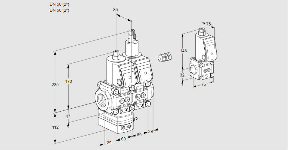 Регулятор давления с двумя эл.магнитными клапанами VCD 2E50R/50R05D-100LWR/PPPP/PPZS