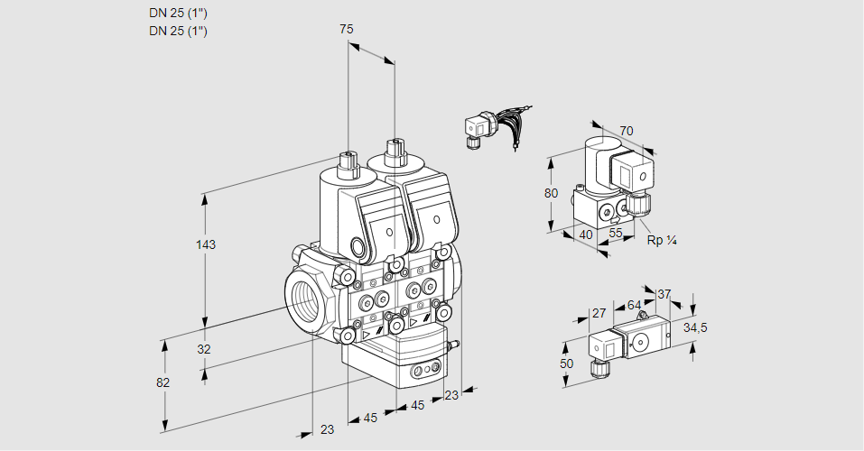 Регулятор соотношения газ/воздух с двумя эл.магнитными клапанами VCG 1E25R/25R05NGEWR/PP3-/ZYPP