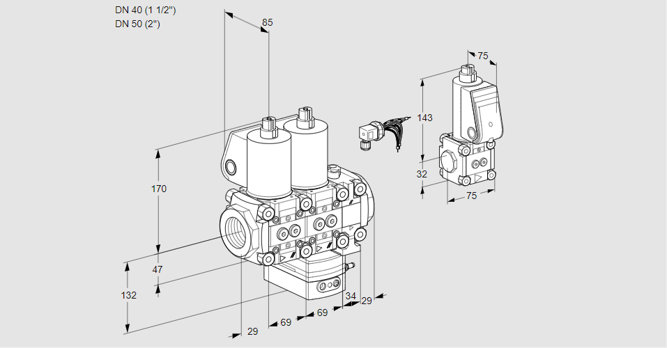 Регулятор расхода с двумя эл.магнитными клапанами VCH 2E40R/50R05NHEVWL/PPBS/PPPP