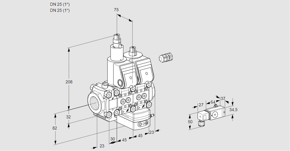Регулятор давления с двумя эл.магнитными клапанами VCD 1E25R/25R05FLD-50WR/3-PP/PP3-