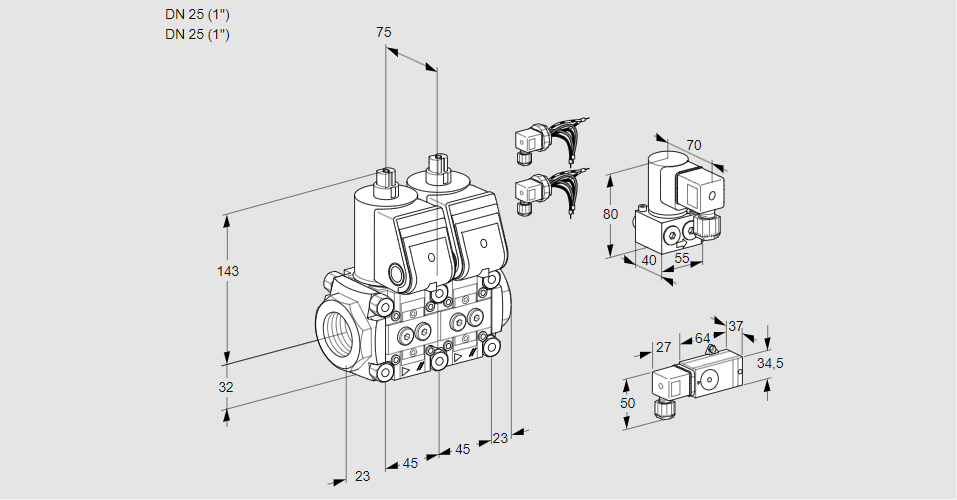 Клапан эл.магнитный сдвоенный VCS 1E25R/25R05NNWR6/2-PP/PPBY