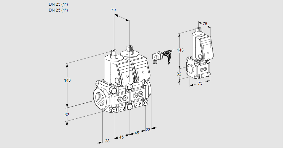 Клапан эл.магнитный сдвоенный VCS 1E25R/25R05NNWR/PPPP/PPZS