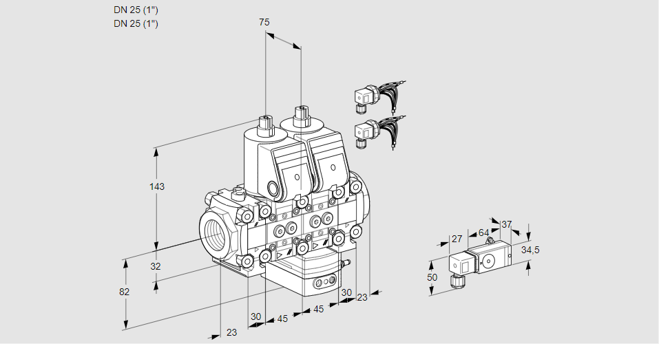 Регулятор давления с двумя эл.магнитными клапанами VCD 1E25R/25R05FND-50VWR6/2--3/MMMM