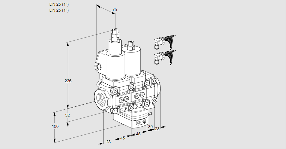 Регулятор расхода с двумя эл.магнитными клапанами VCH 1E25R/25R05LHEVWSL8/PPPP/PPPP