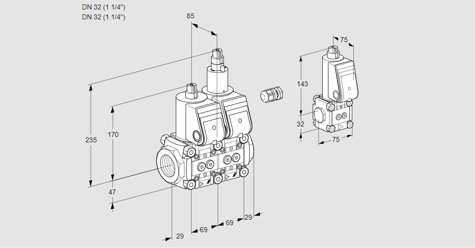 Клапан эл.магнитный сдвоенный VCS 2E32R/32R05NLWR/PPPP/PPBS