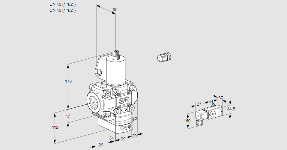 Регулятор давления с эл.магнитным клапаном VAD 2E40R/40R05FD-25WL/PP/2-