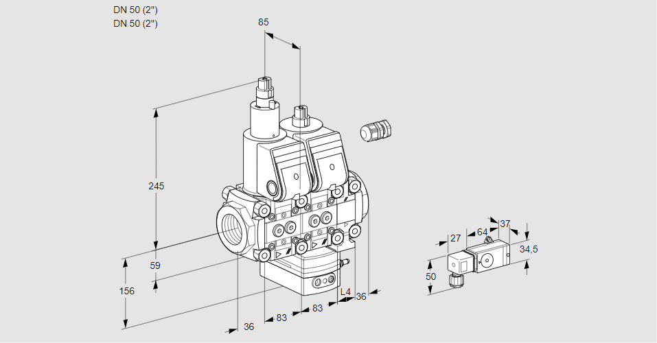 Регулятор расхода с двумя эл.магнитными клапанами VCH 3E50R/50R05LHEVWR/PP3-/PPPP