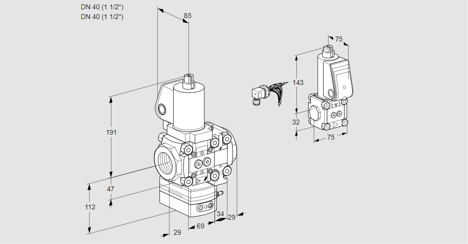 Регулятор соотношения газ/воздух 1:1  с эл.магнитным клапаном VAG 2E40R/40R05GEVWSL/ZS/PP