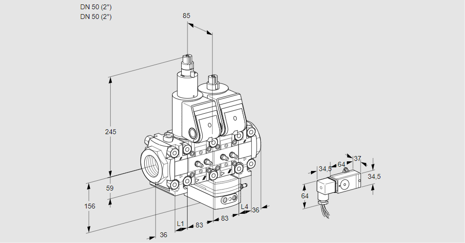 Регулятор расхода с двумя эл.магнитными клапанами VCH 3T50N/50N05FLHAVQR/MMMM/PP-3